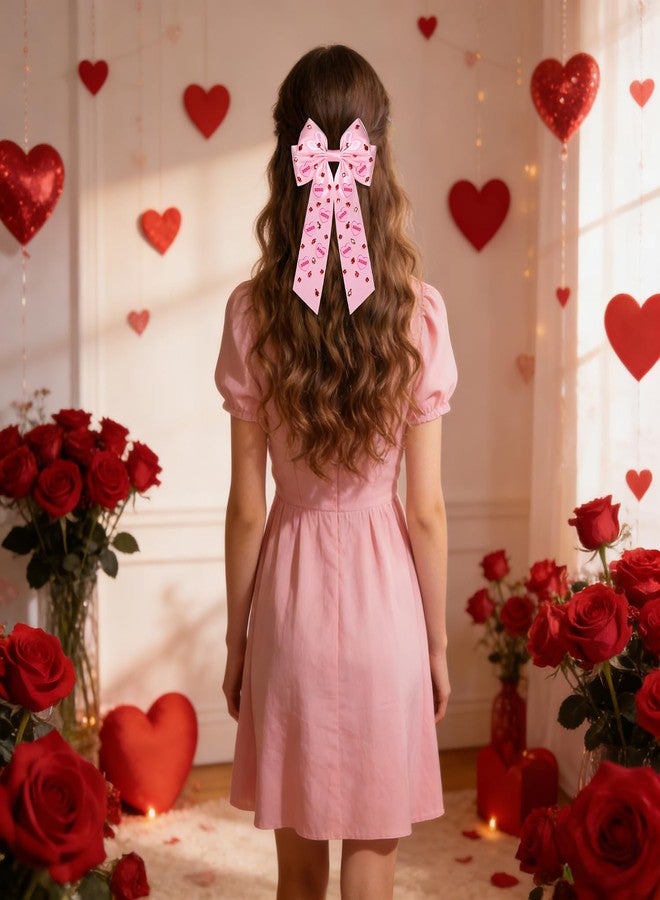 Boderier Valentines Day Hair Bows for Women Girls Conversation Candy Heart Hair Bow Clips Jeweled XOXO Hair Bows Valentines Day Gifts for Her Pink XOXO Heart - Image 3